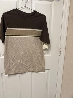 Casual Brown and Tan Men's Crewneck Stripe T‑Shirt